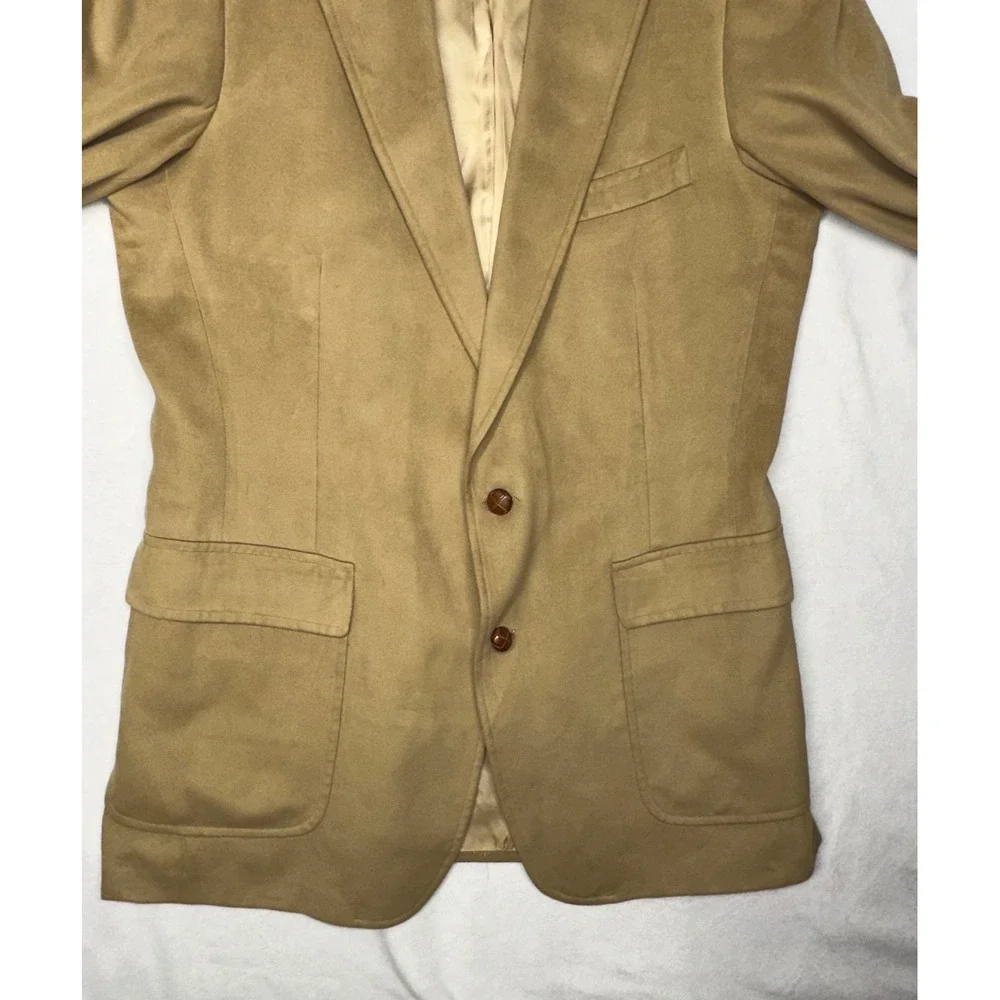 Chaps Ralph Lauren Mens FeatherSuede Blazer Camel Tan Sport Coat Vintage 40R‎